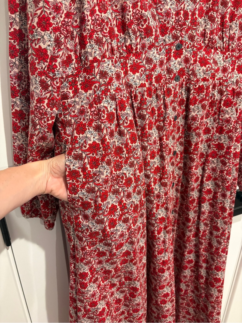 Boden Button Through red and pink floral prairie Maxi Tea Dress size 12 - Picture 9 of 15